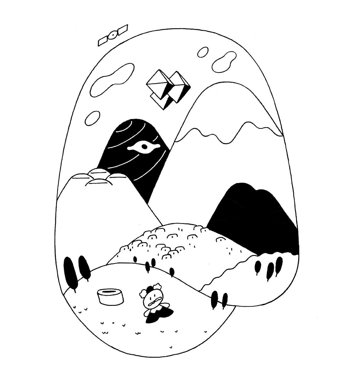Illustration of three Joojedelan characters