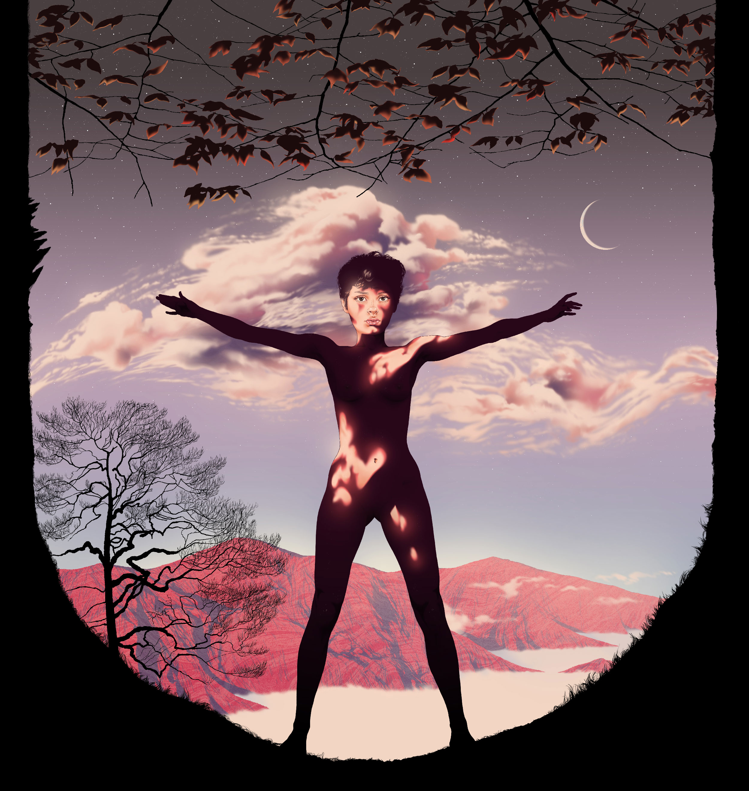 Artwork combining a dancer with an imagined landscape
