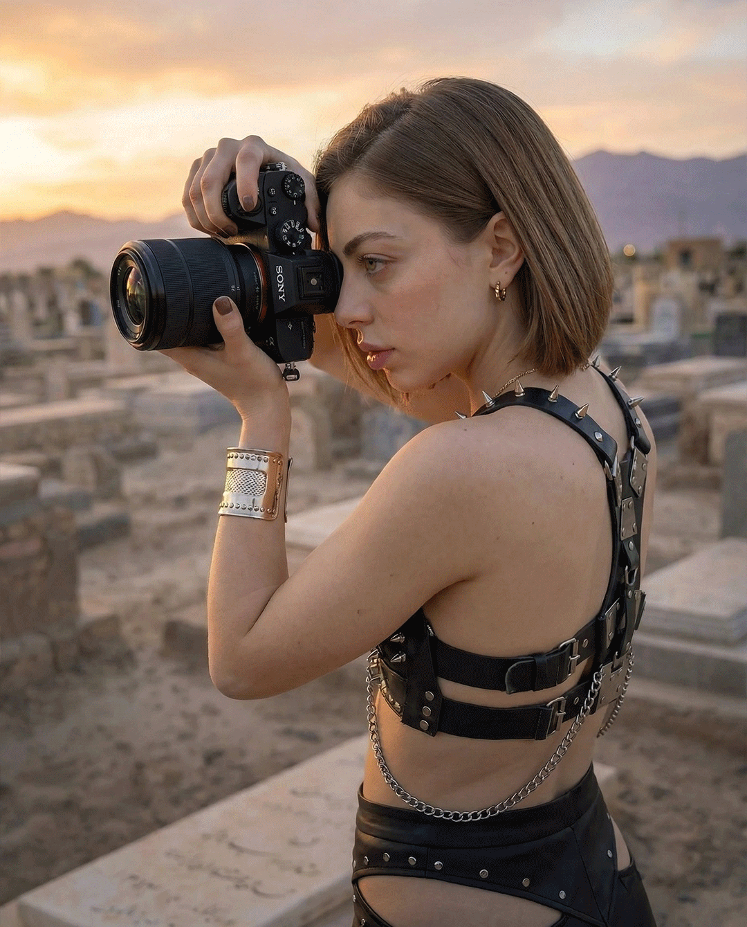 Ahu photographing a model and the photograph she creates